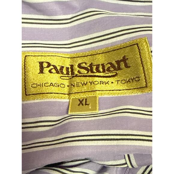 Paul Stuart Men's Purple Striped Collar Long Sleeve Button Down Pocket Shirt XL - Picture 3 of 3